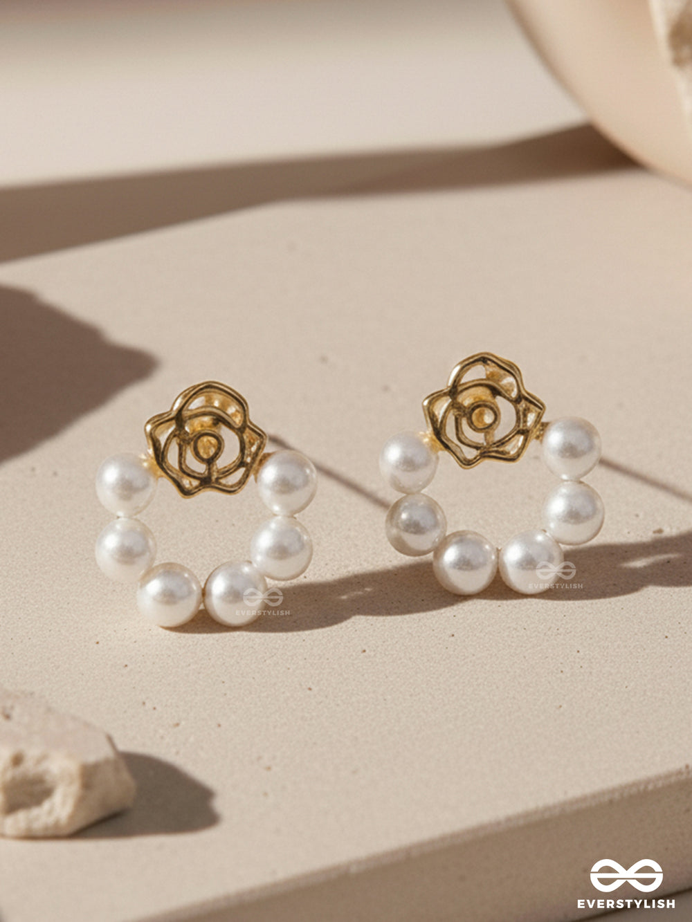 Honey Halo - Warm Golden Pearl Hoop Studs