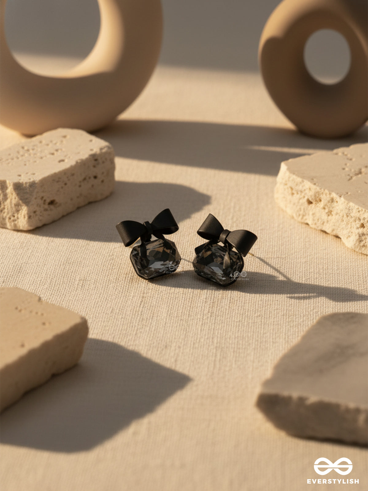 Midnight Muse - Dark Crystal Studs With Playful Bow Tops