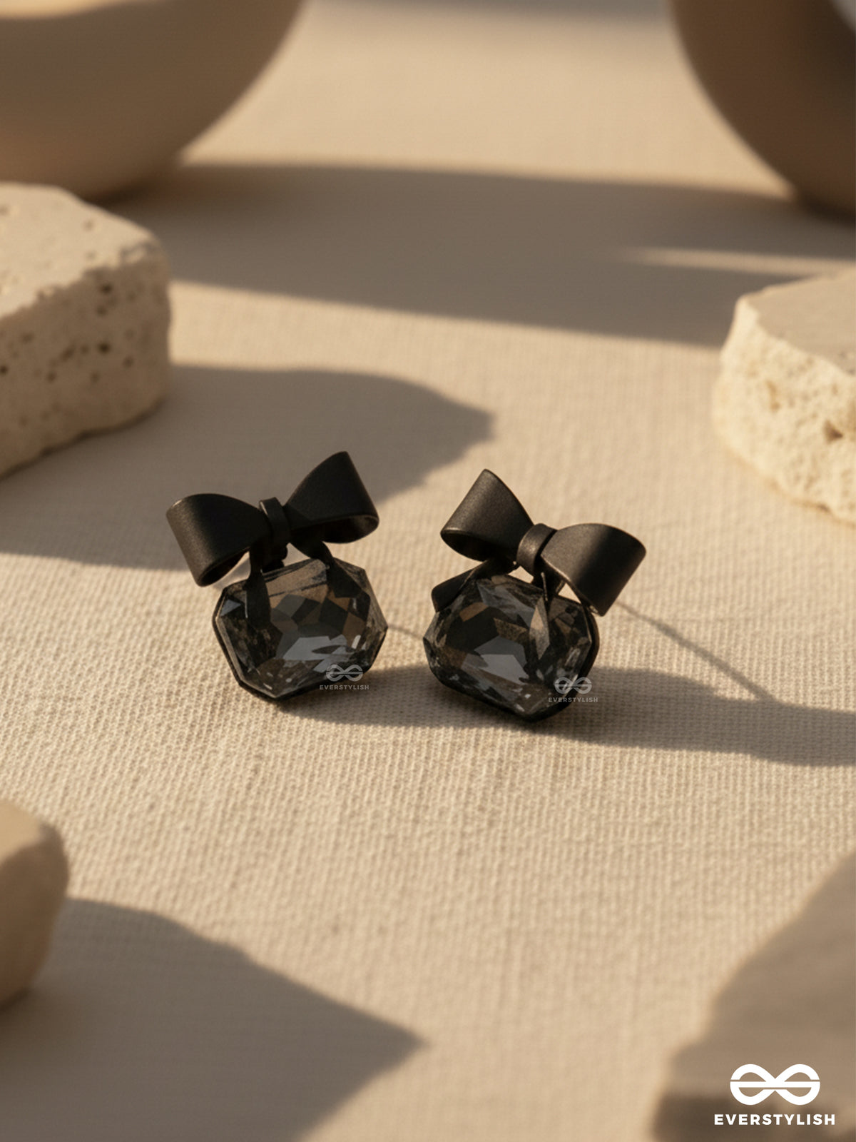 Midnight Muse - Dark Crystal Studs With Playful Bow Tops