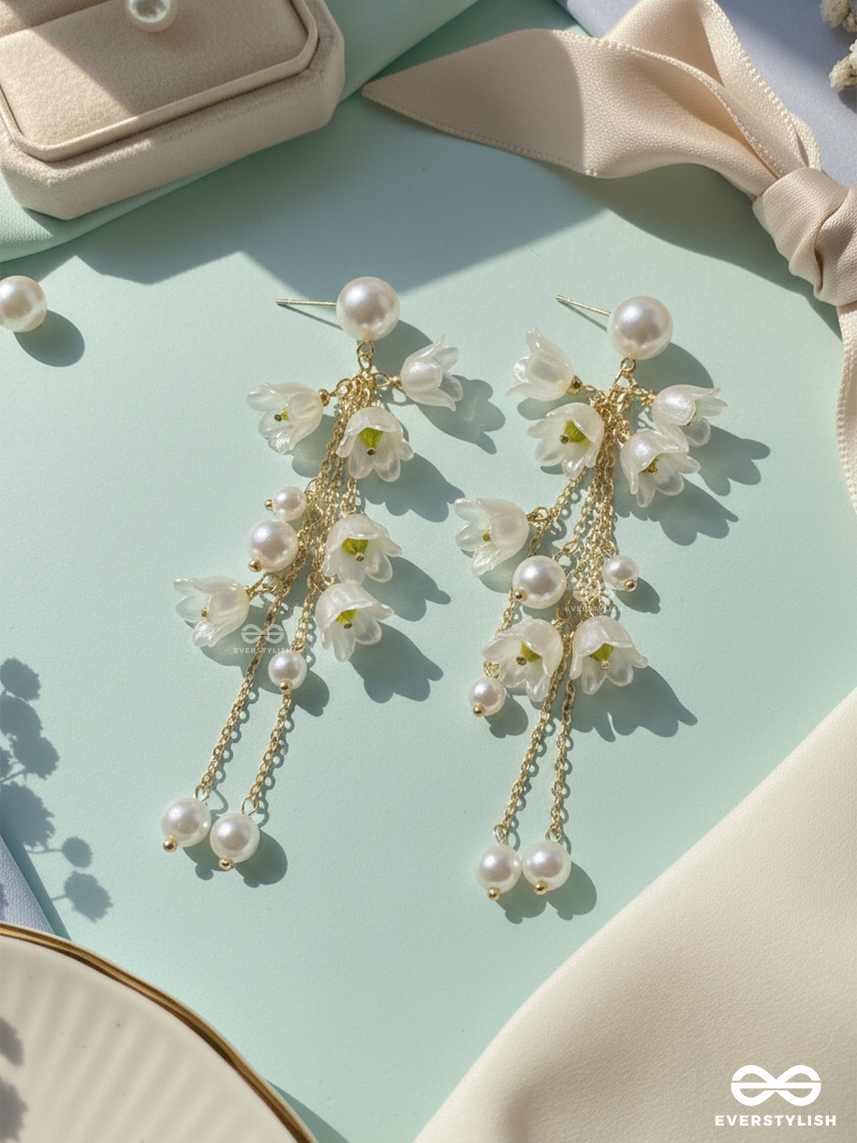 The Lily Fall- Radiant Pearl Floral Drops With Gold Hints