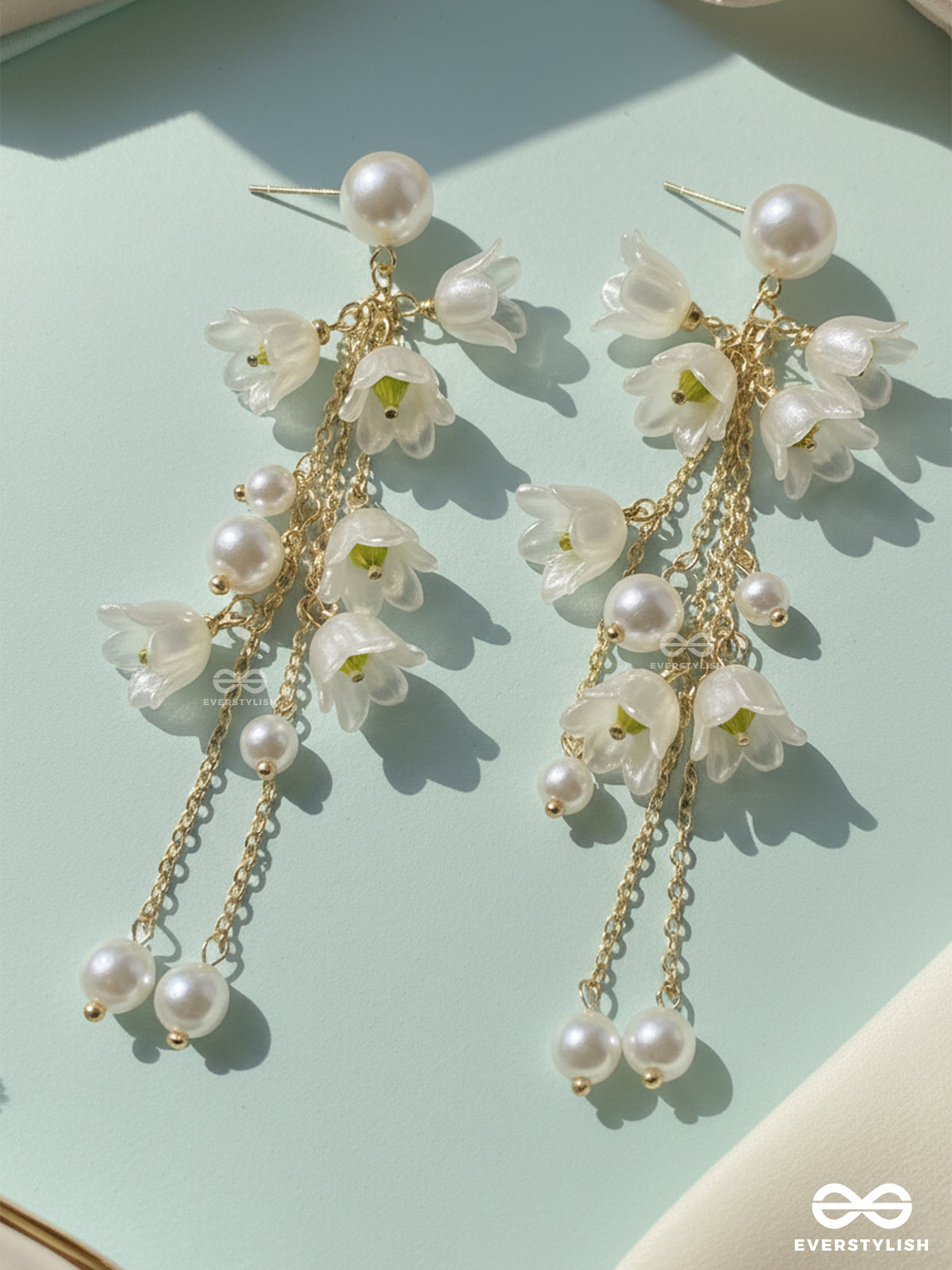 The Lily Fall- Radiant Pearl Floral Drops With Gold Hints