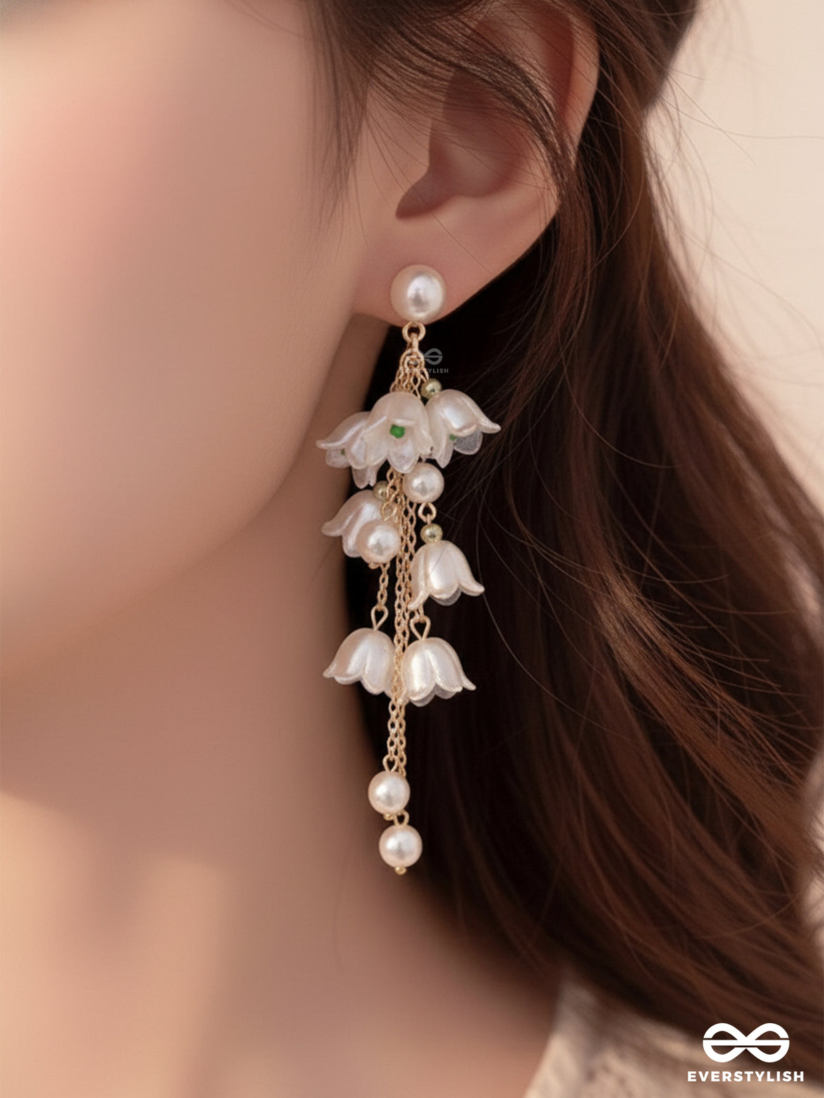 The Lily Fall- Radiant Pearl Floral Drops With Gold Hints