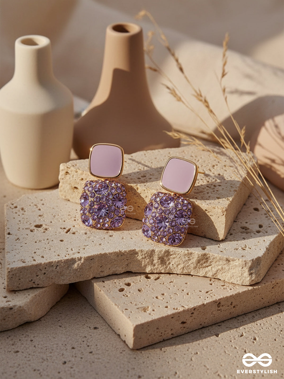 Crystal Byte - Lilac Shine Studs With Crystal-Candy Stones