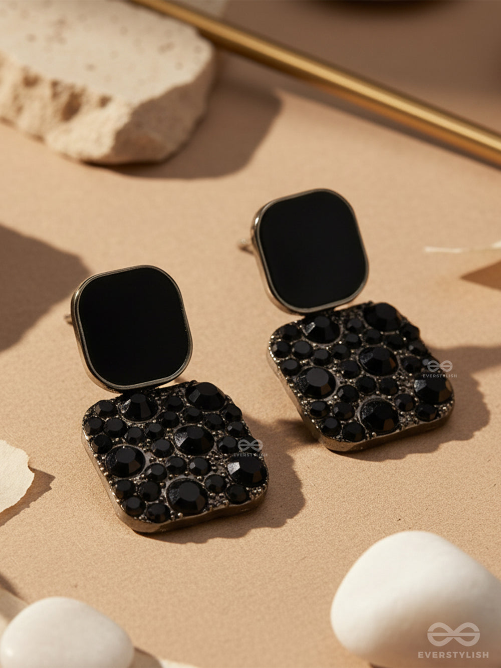 Crystal Byte - Black Shine Studs With Crystal-Candy Stones