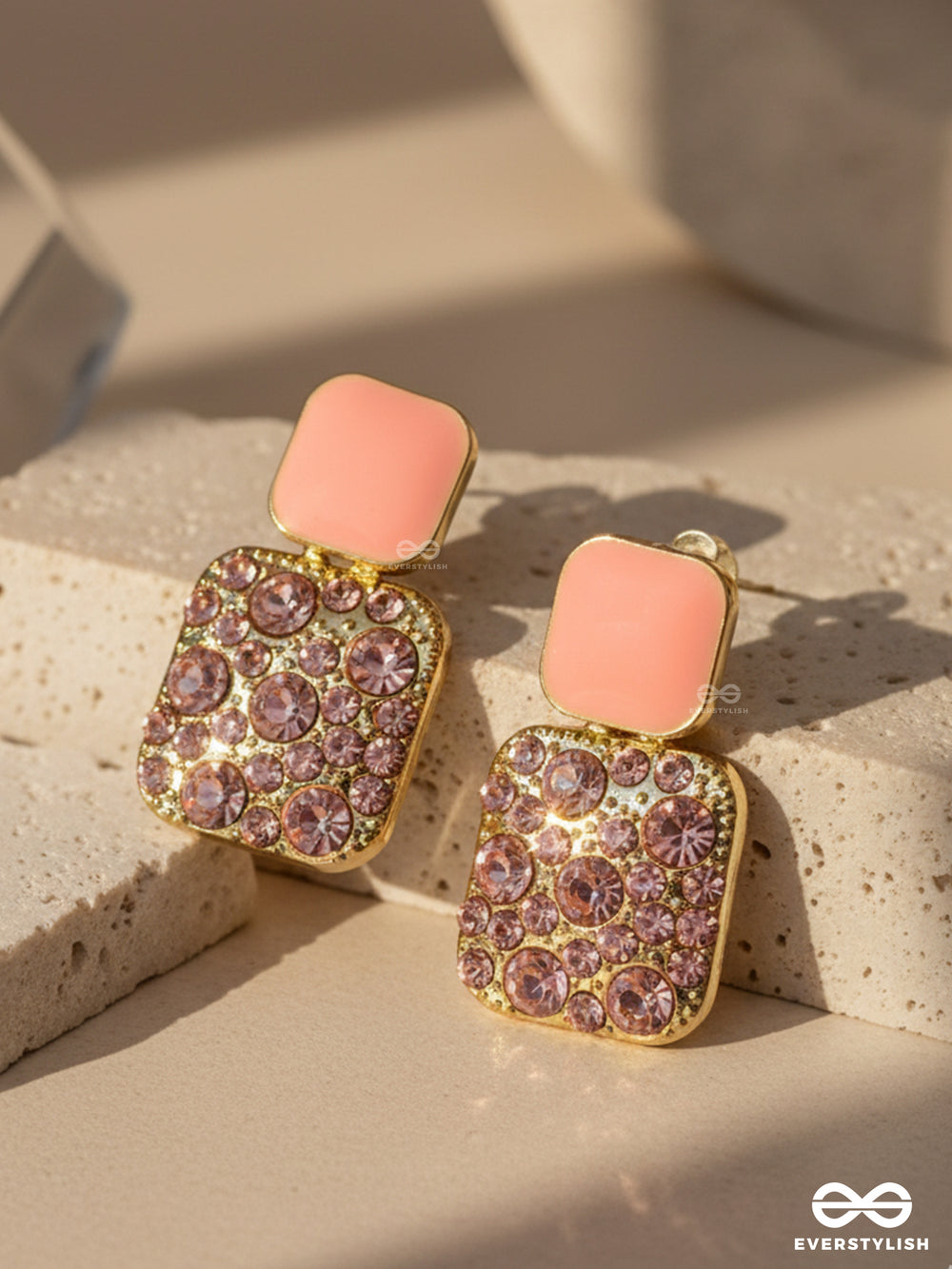 Crystal Byte - Peach Shine Studs With Crystal-Candy Stones