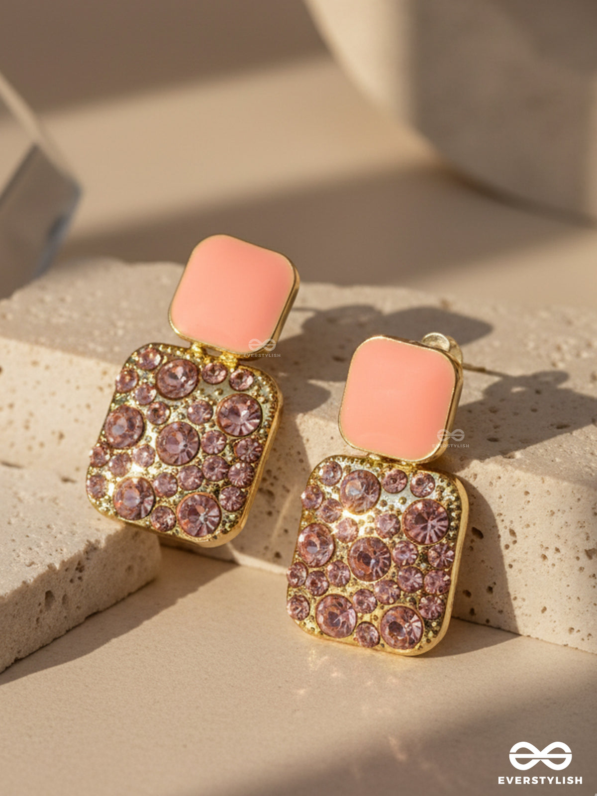 Crystal Byte - Peach Shine Studs With Crystal-Candy Stones