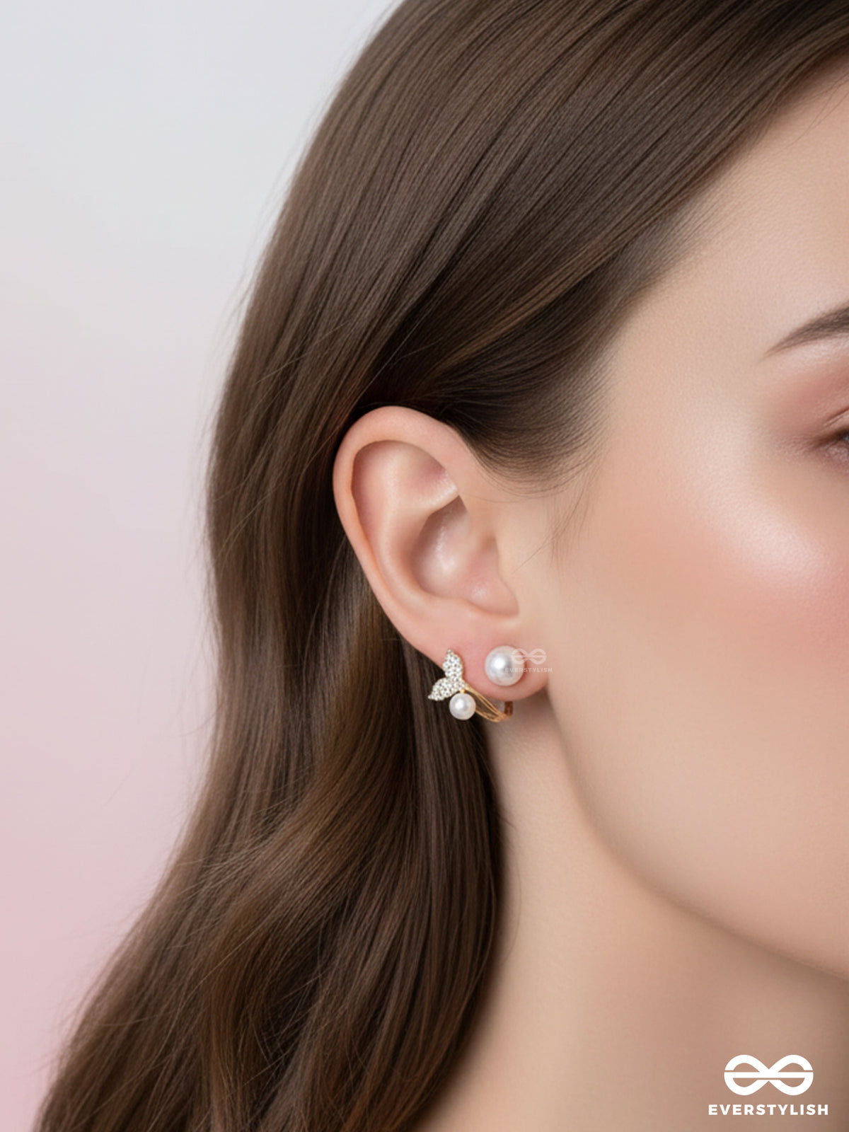 Pearl Tendril - Delicate Leafy Pearl Studs With Golden Details