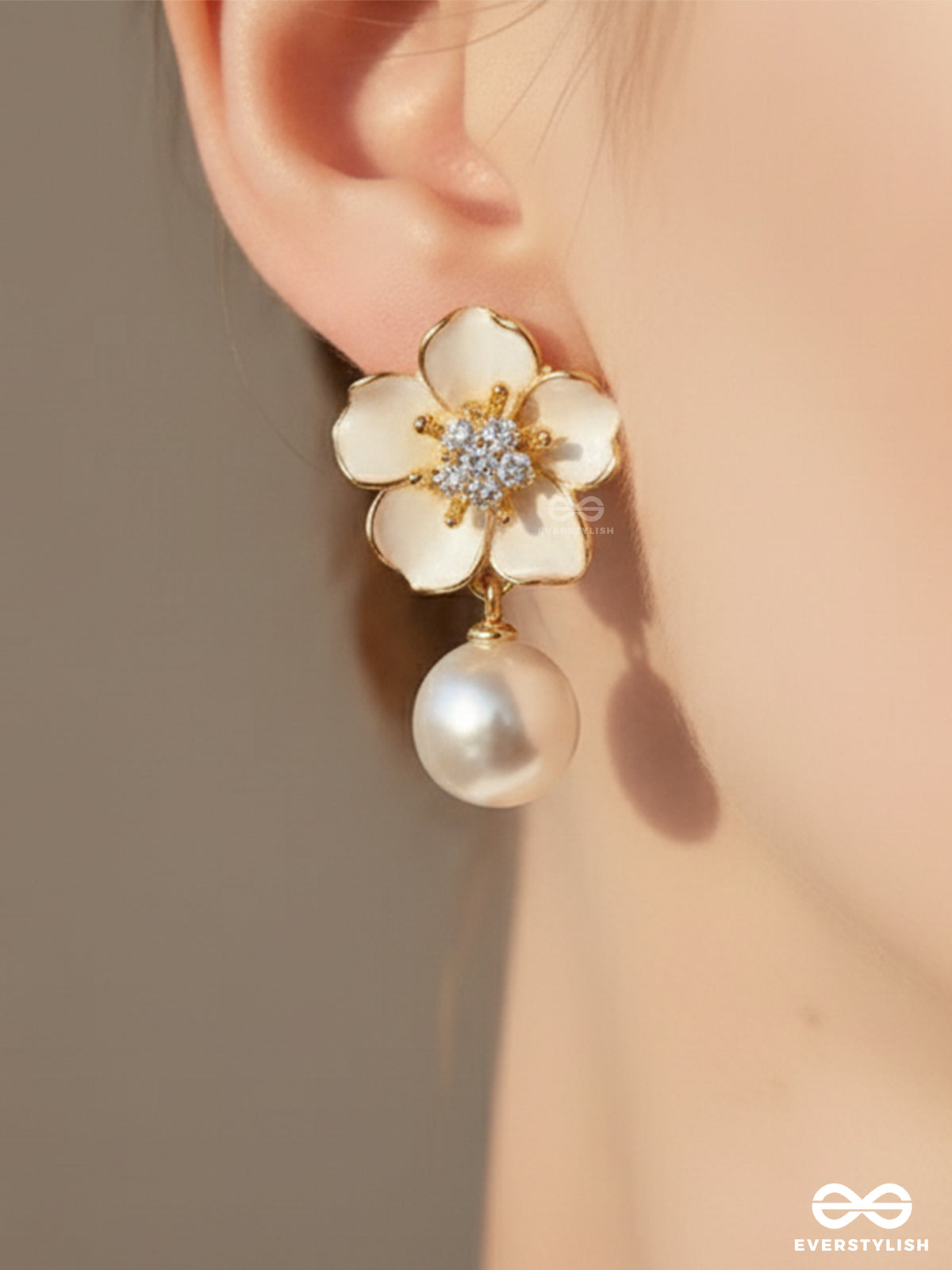 Royal Petal -White Floral And Pearl Drops With Modern Mystique