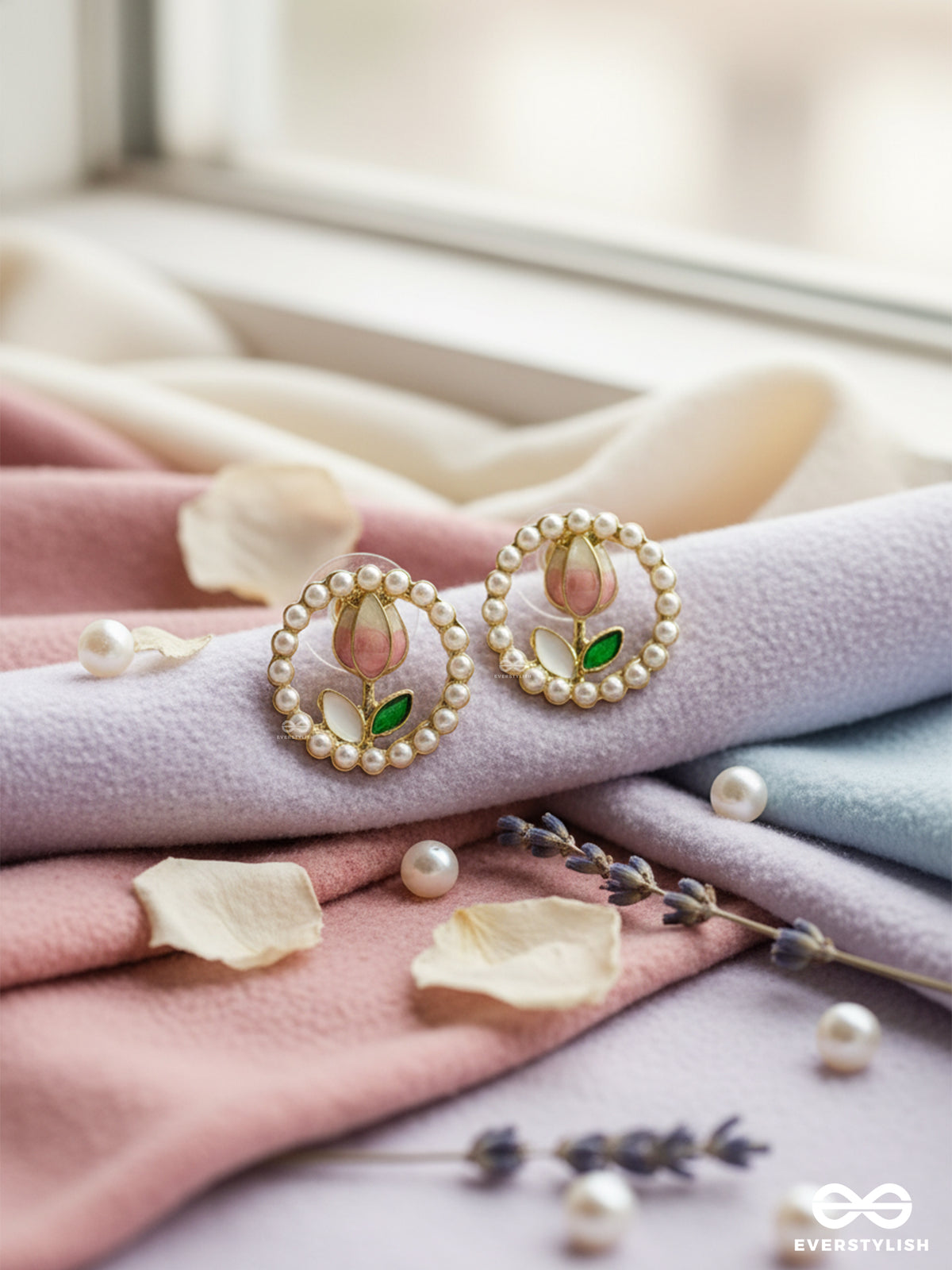 Bubble Bloom - Soft Pink Floral Studs With Pearl-Edged Grace