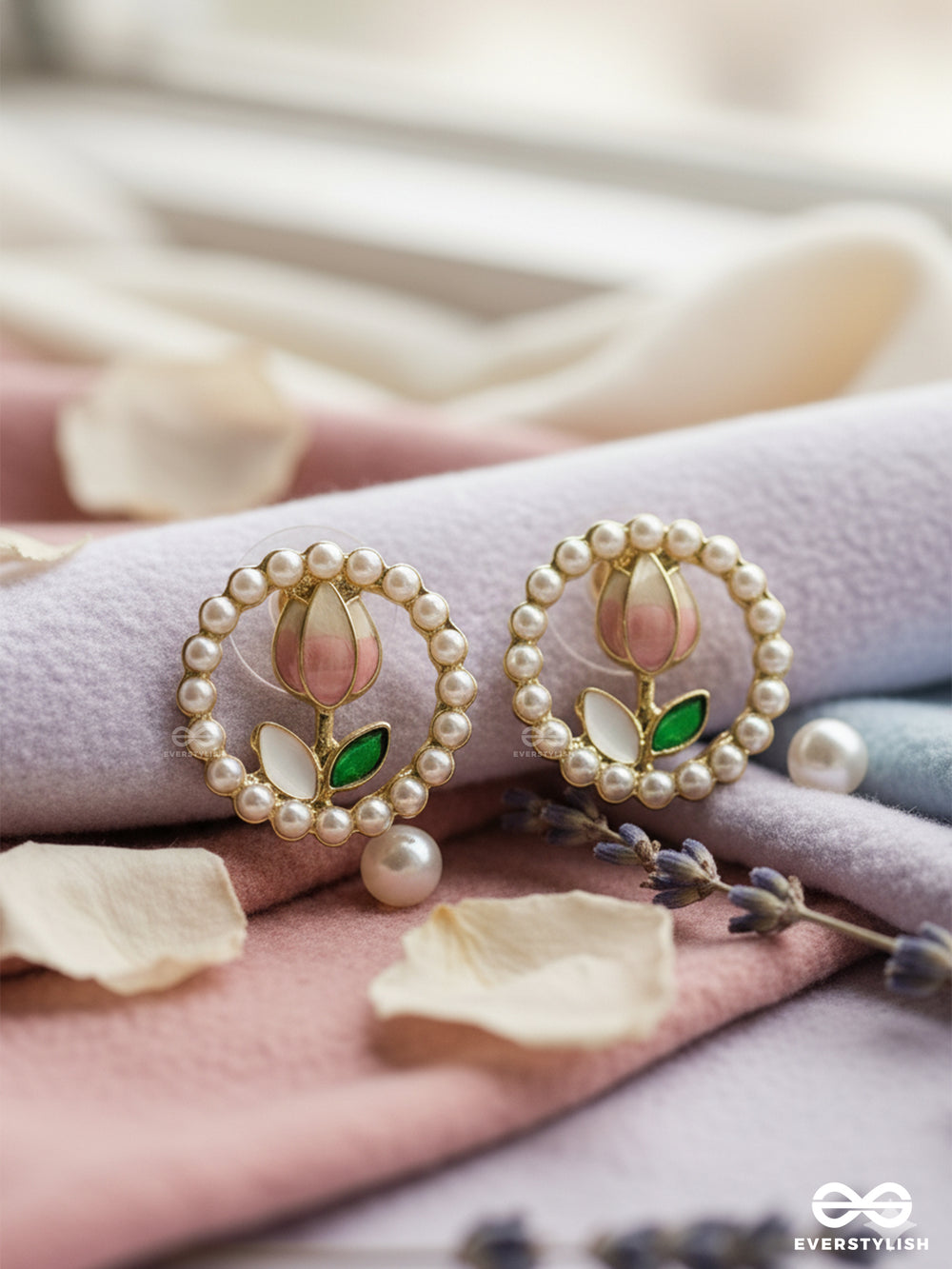 Bubble Bloom - Soft Pink Floral Studs With Pearl-Edged Grace