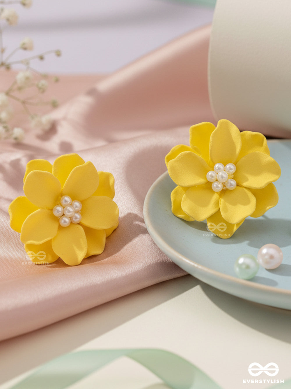 Muse Fleur- Yellow Floral Studs With A Soft, Creamy Finish