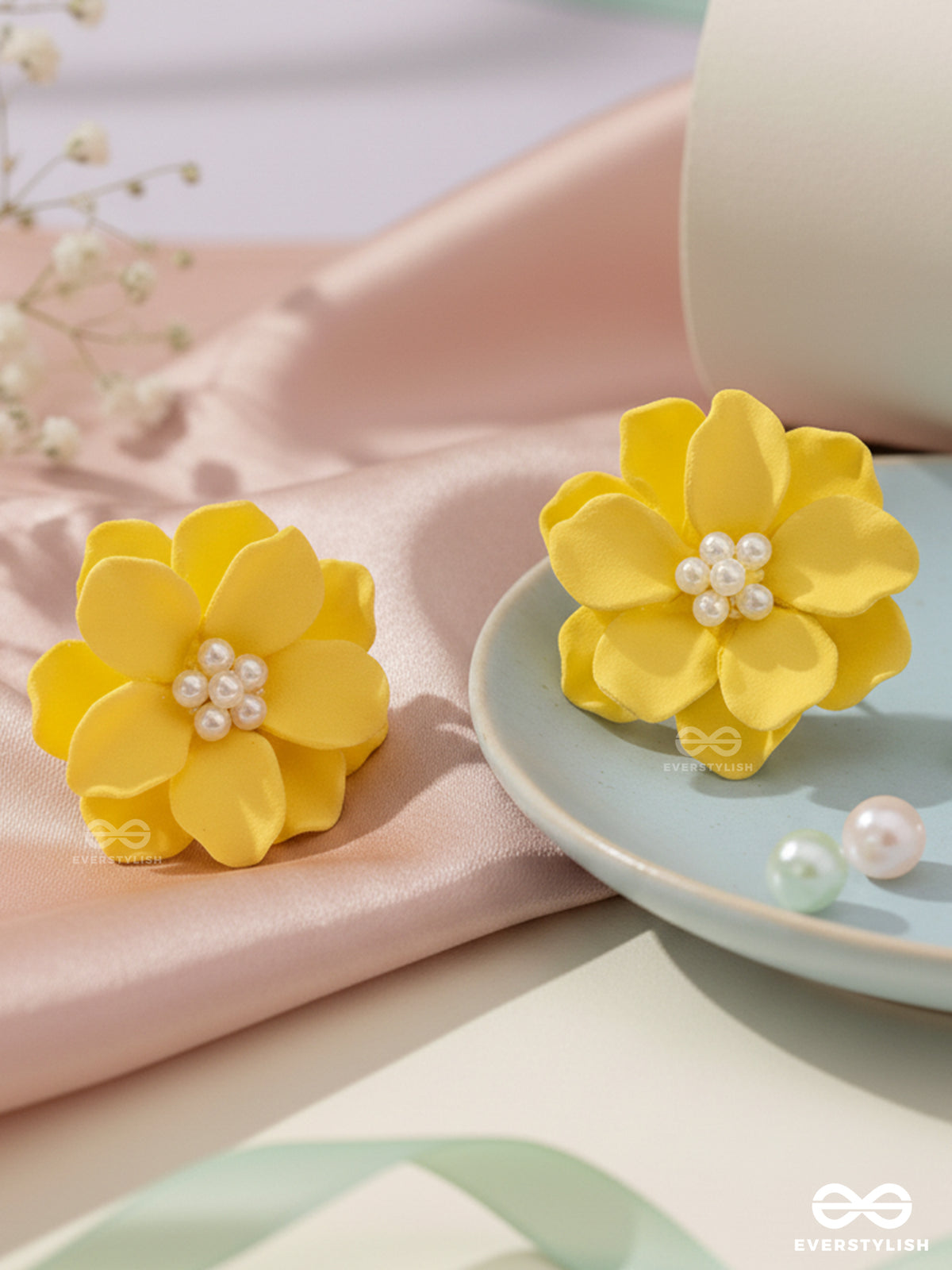 Muse Fleur- Yellow Floral Studs With A Soft, Creamy Finish