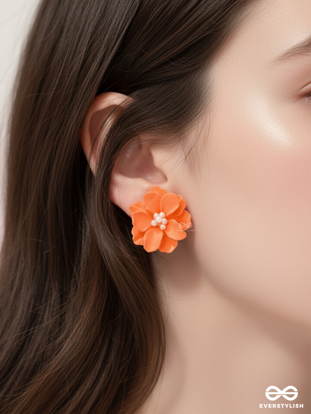 Muse Fleur- Orange Floral Studs With A Soft, Creamy Finish