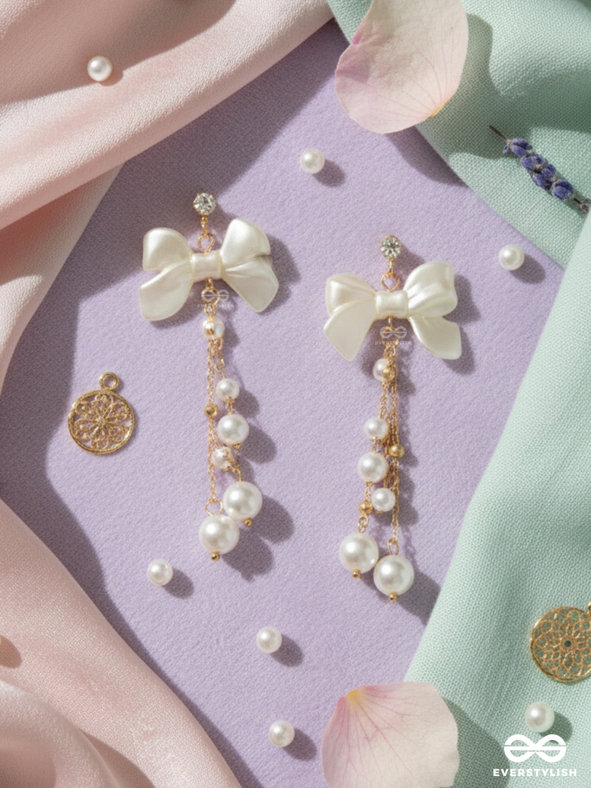 The Ribbonfall - Luxe Bow And Pearl Drops