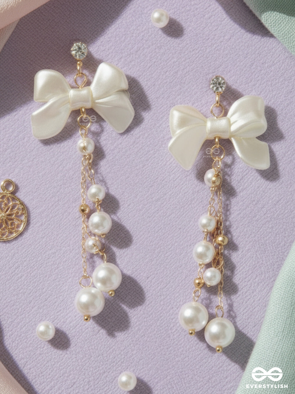 The Ribbonfall - Luxe Bow And Pearl Drops