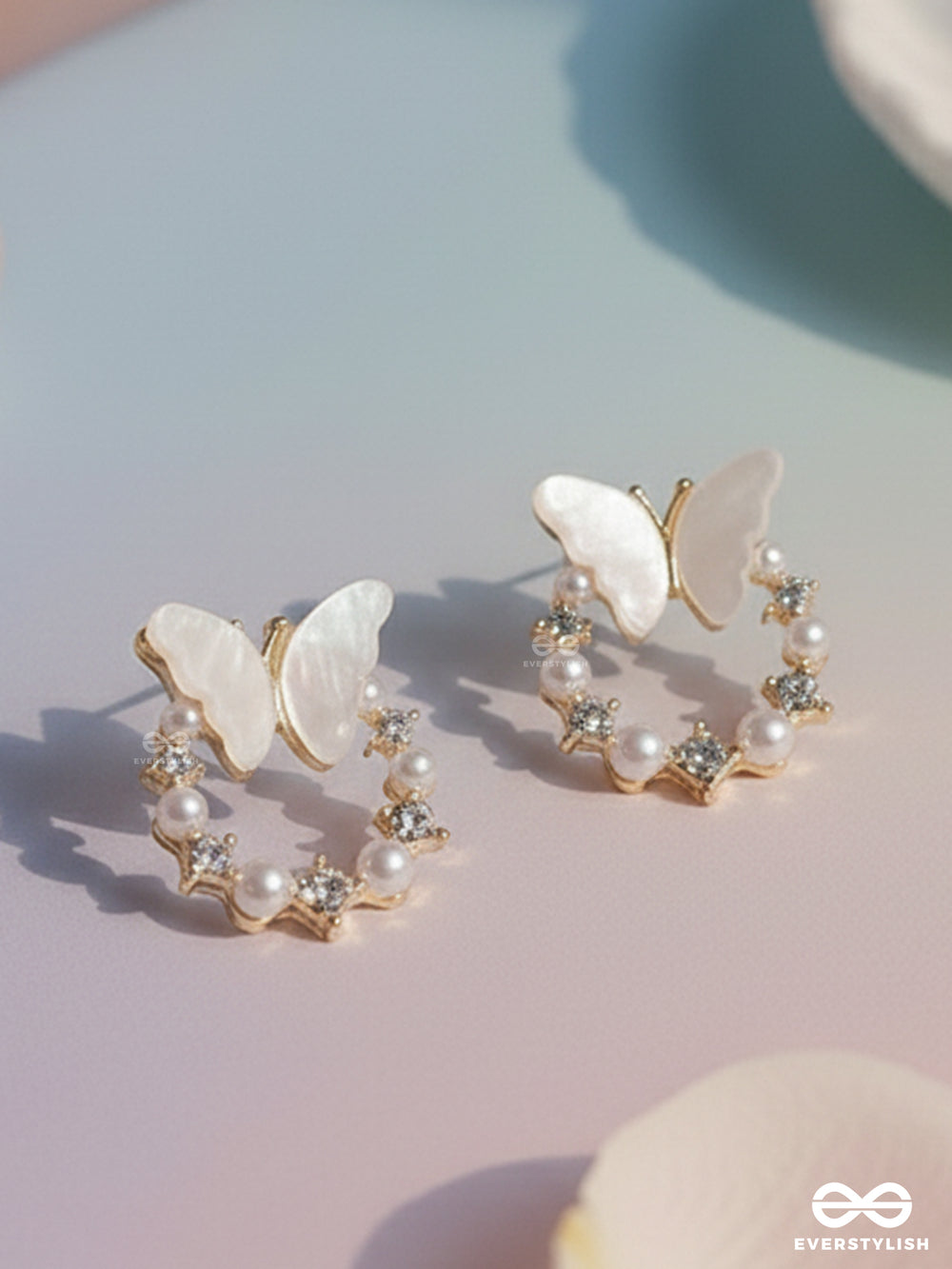 Winged Whimsy - Delicate Butterfly Hoops With Shimmering Pearls
