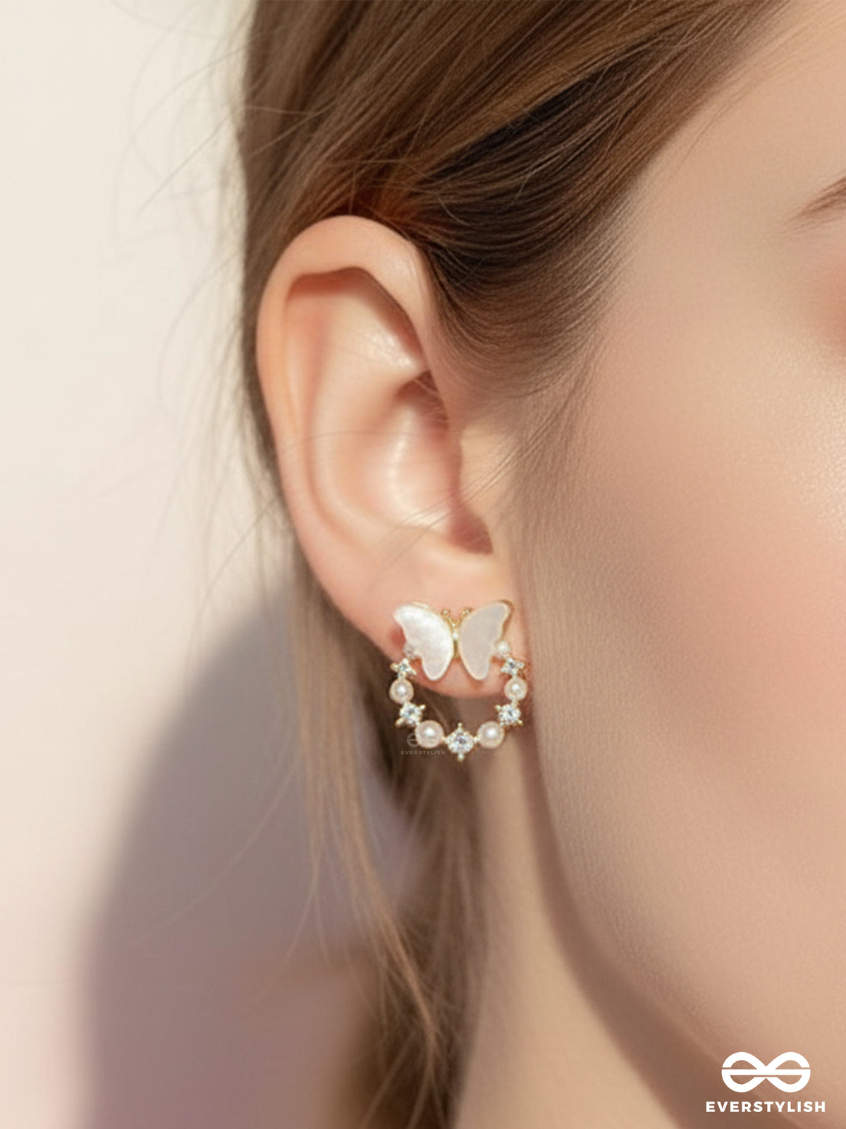 Winged Whimsy - Delicate Butterfly Hoops With Shimmering Pearls