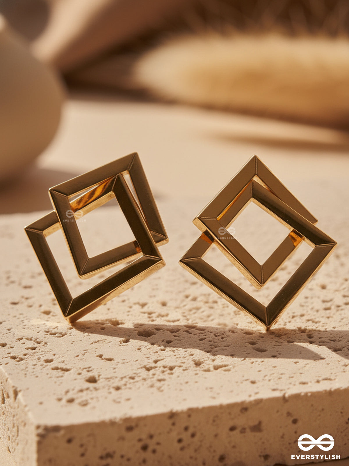 Golden Dimension - Open Cube Statement Earrings