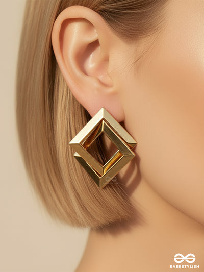 Golden Dimension - Open Cube Statement Earrings
