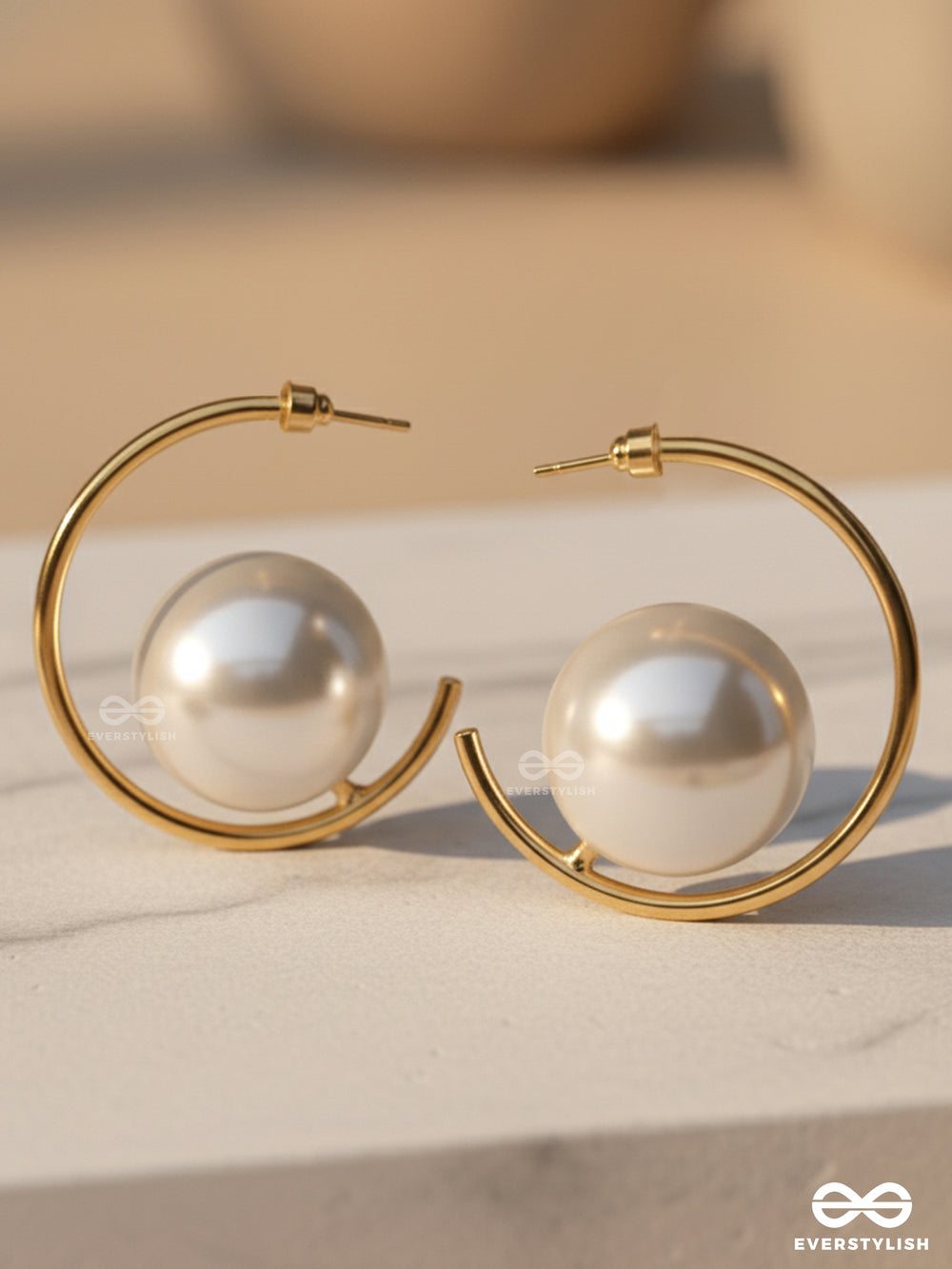 Lunar Loop - Modern Pearl Earrings In A Gold Hoop Design
