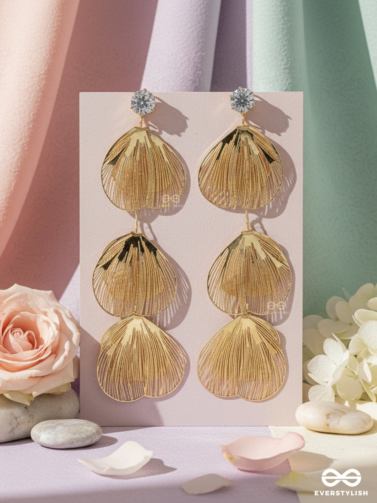 Shimmer Shower - Luxe Droplet Earrings In Golden Tones