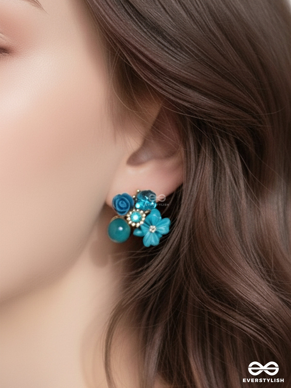 Petal Pop - Charming Studs In Blue Shades With Flower Details