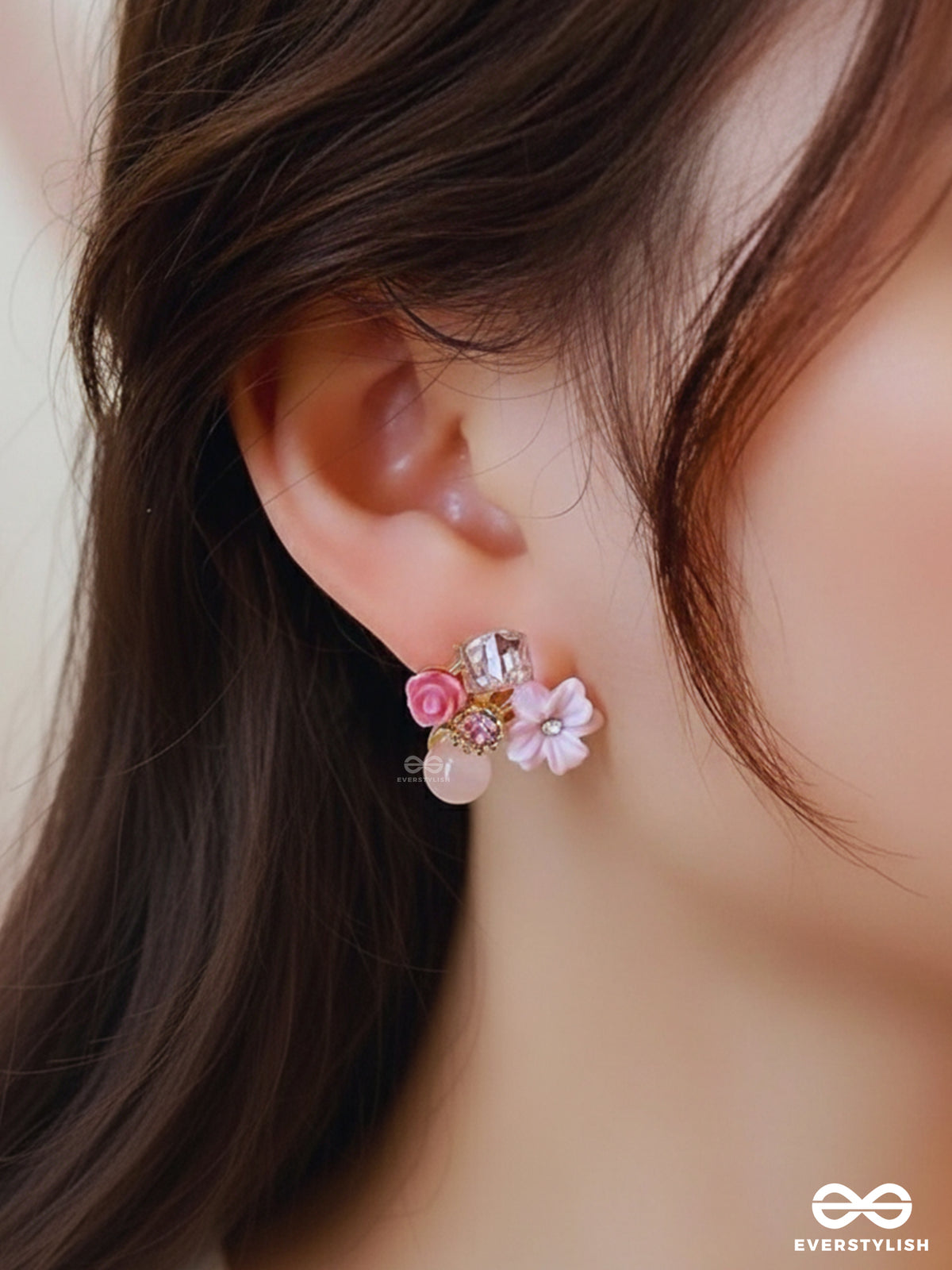 Petal Pop - Charming Studs In Pink Shades With Flower Details