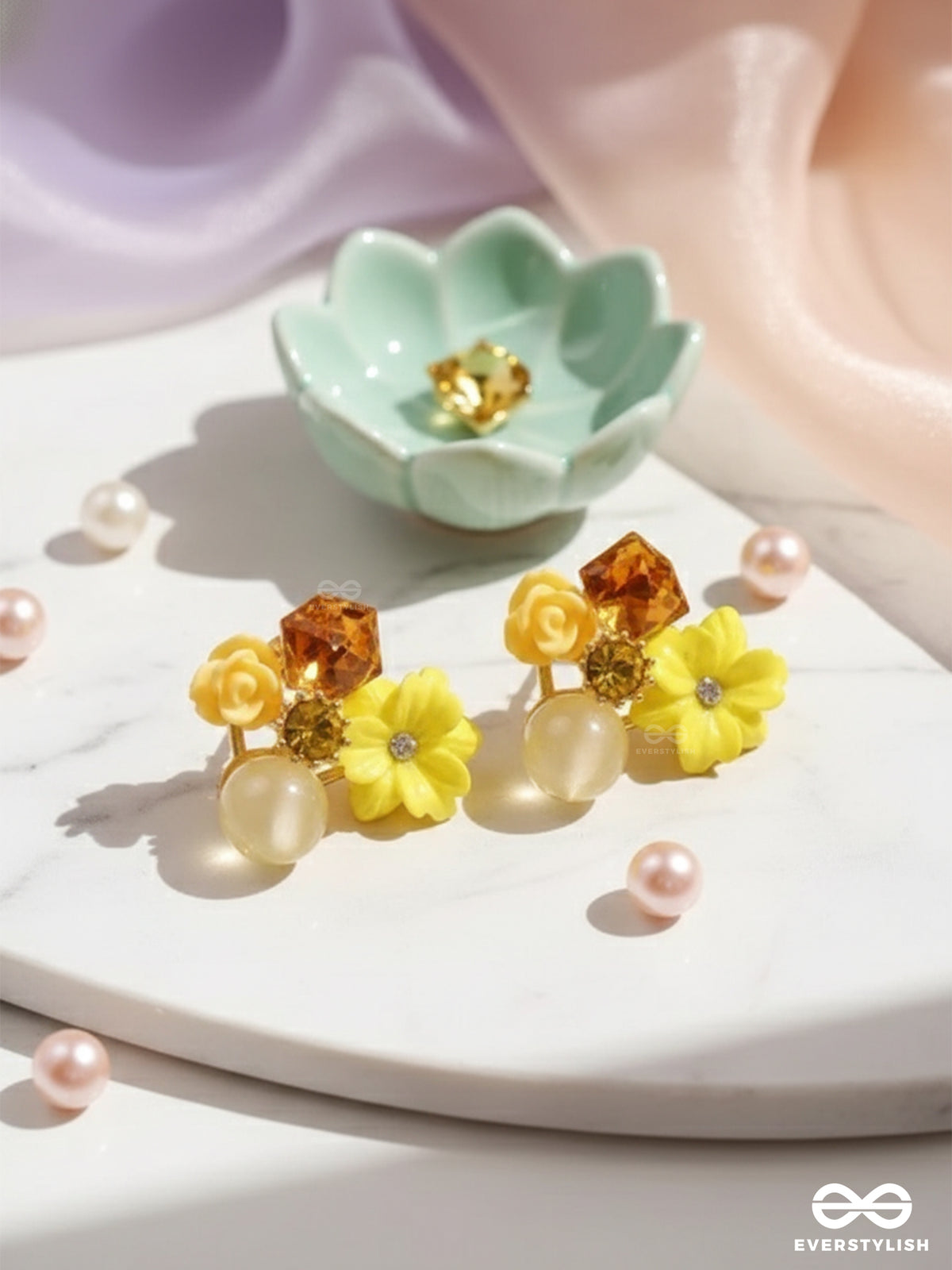 Petal Pop - Charming Studs In Yellow Shades With Flower Details