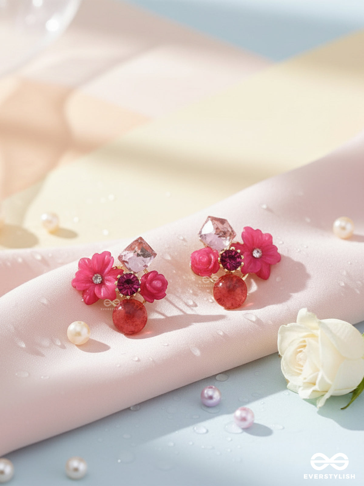 Petal Pop - Charming Studs In Hot Pink Shades With Flower Details