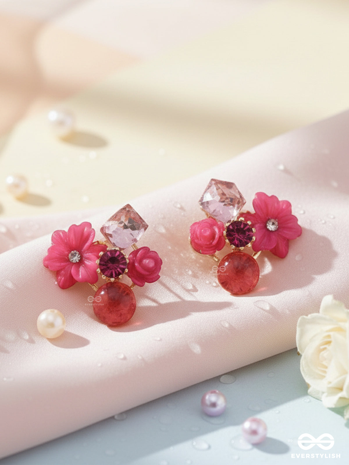 Petal Pop - Charming Studs In Hot Pink Shades With Flower Details