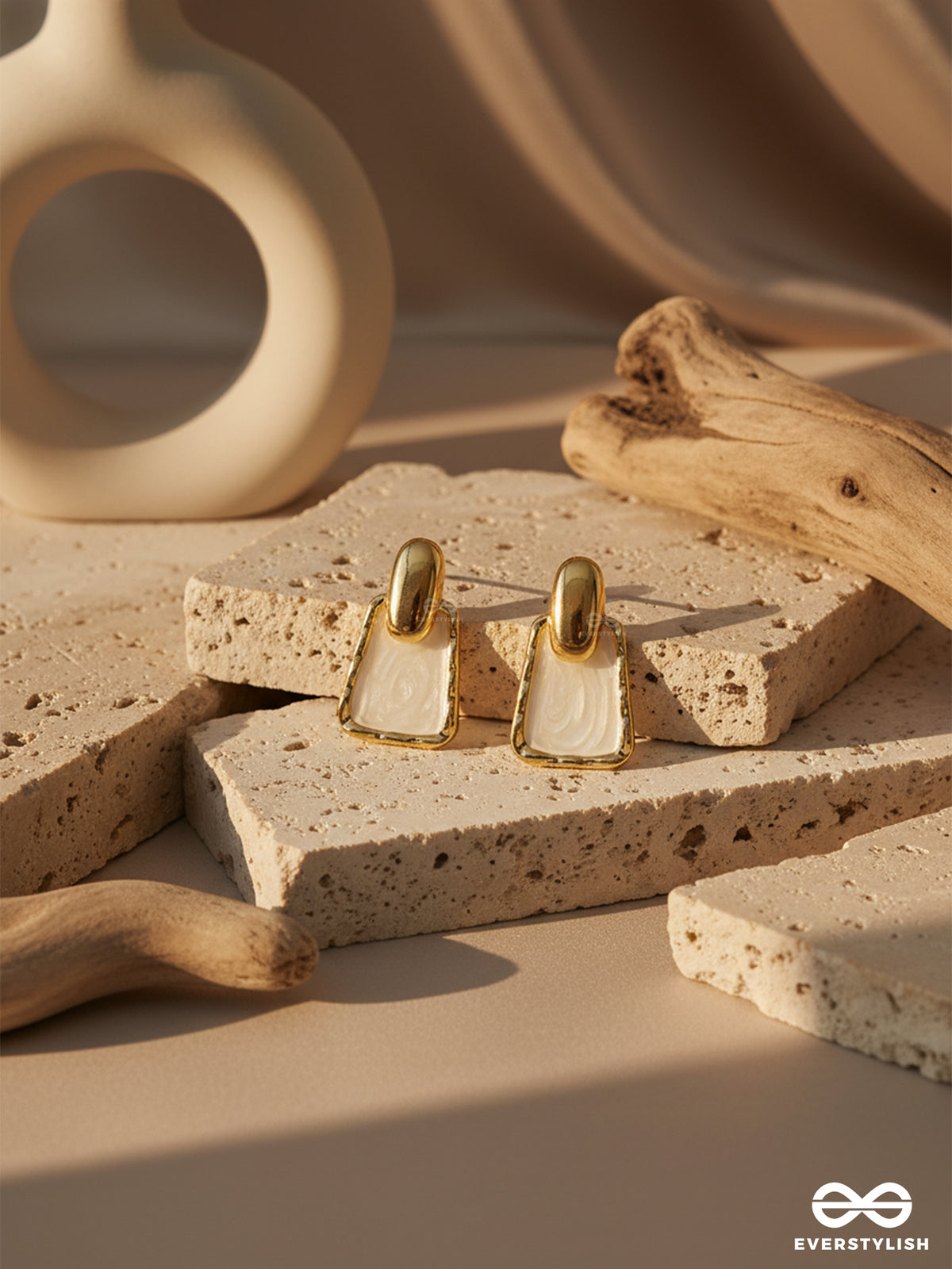 Lumina Arc - Chic White Enamel Drop Earrings