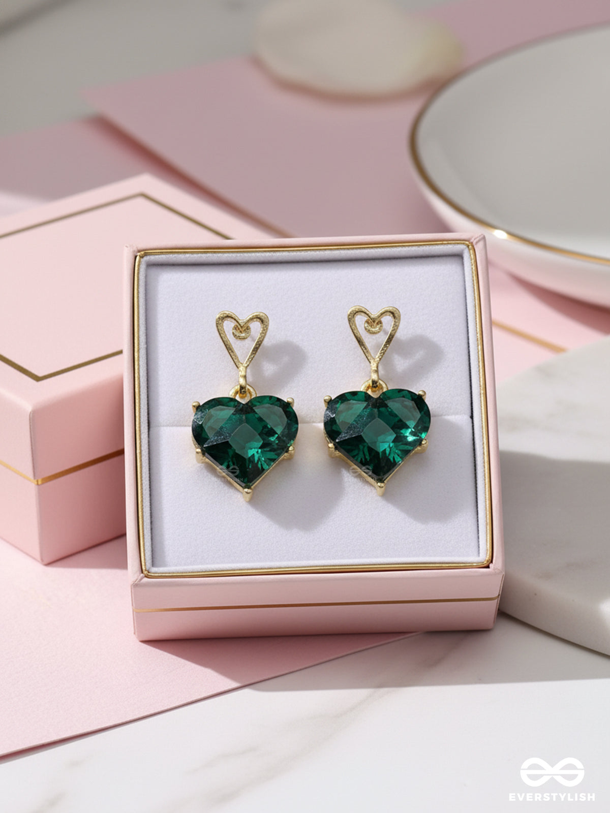 Heartlet - Dainty Green Gem Heart Drops