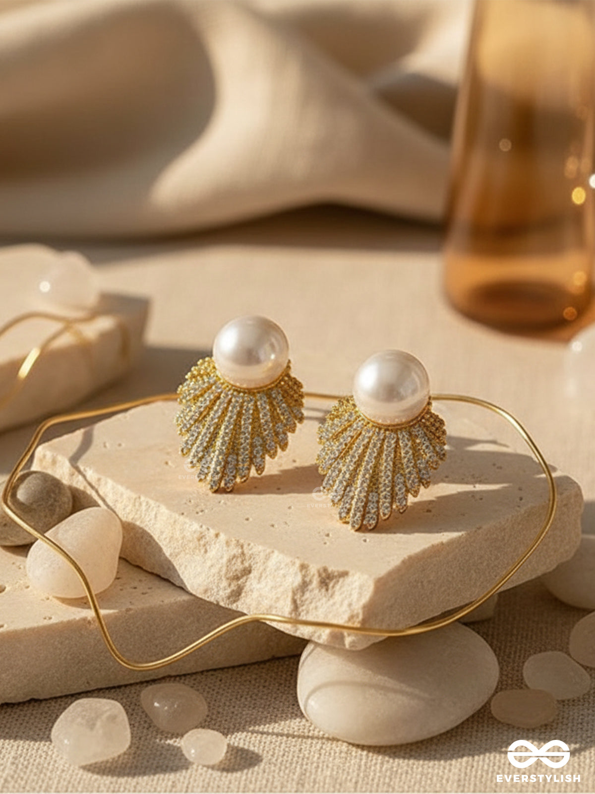 Serene Leaf - Classic Pearl Tops With Golden Leaf Motif