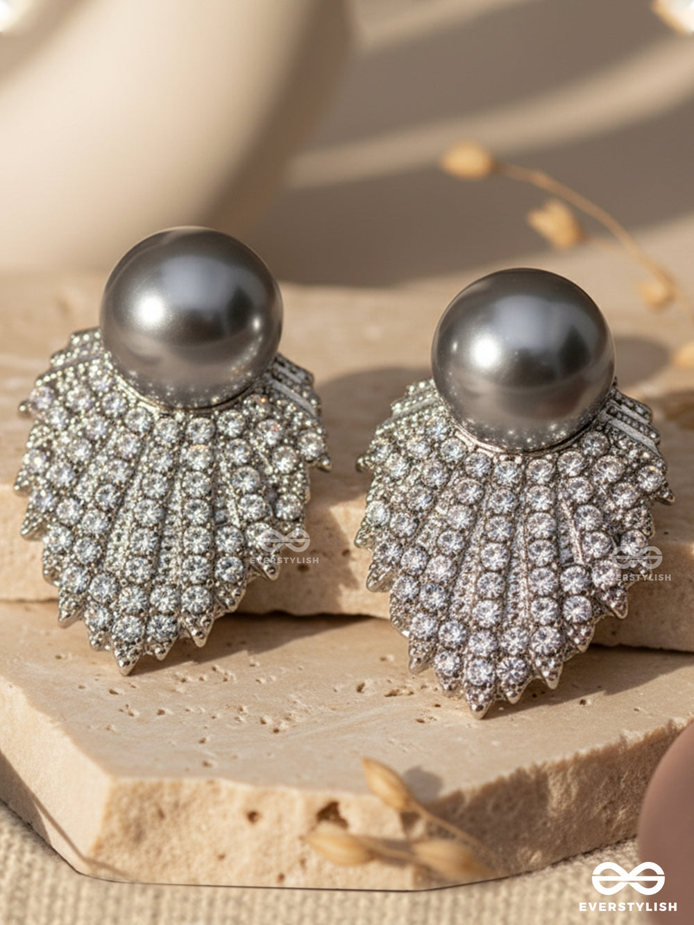 Serene Leaf - Classic Pearl Tops With Silver Leaf Motif