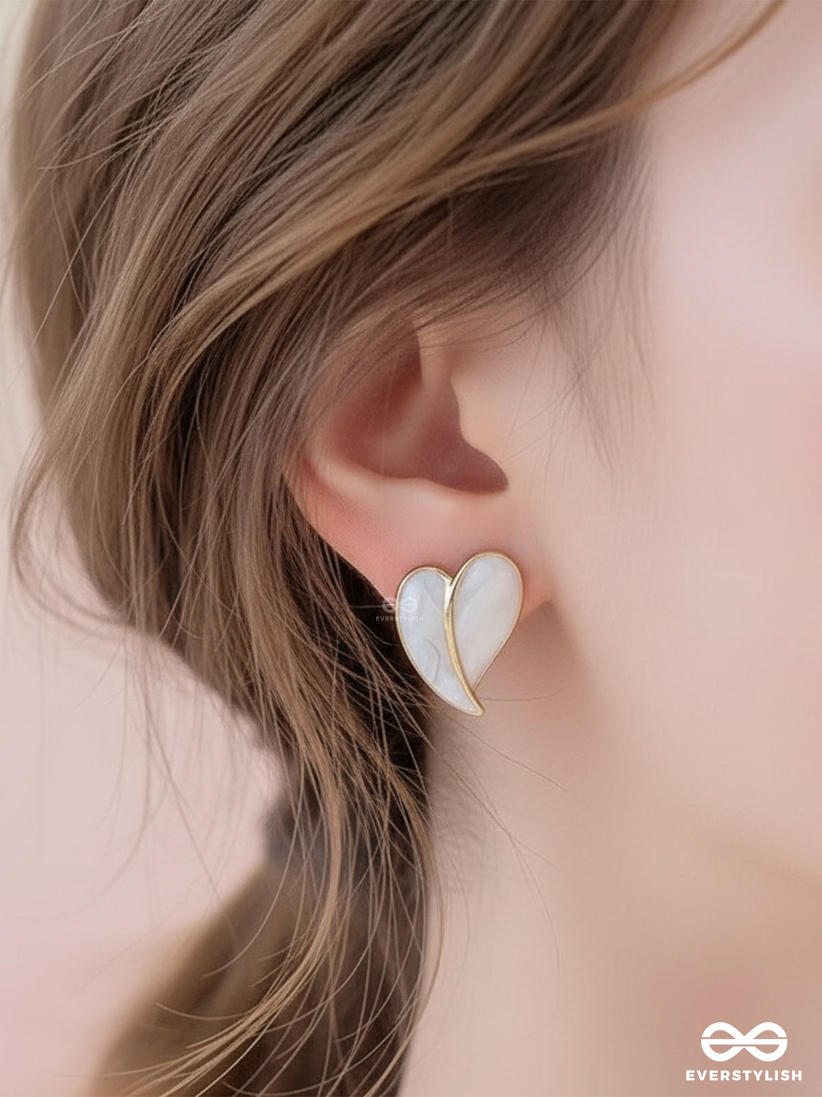 Honey Heart - White Enamel Heart Studs With Gold Touch