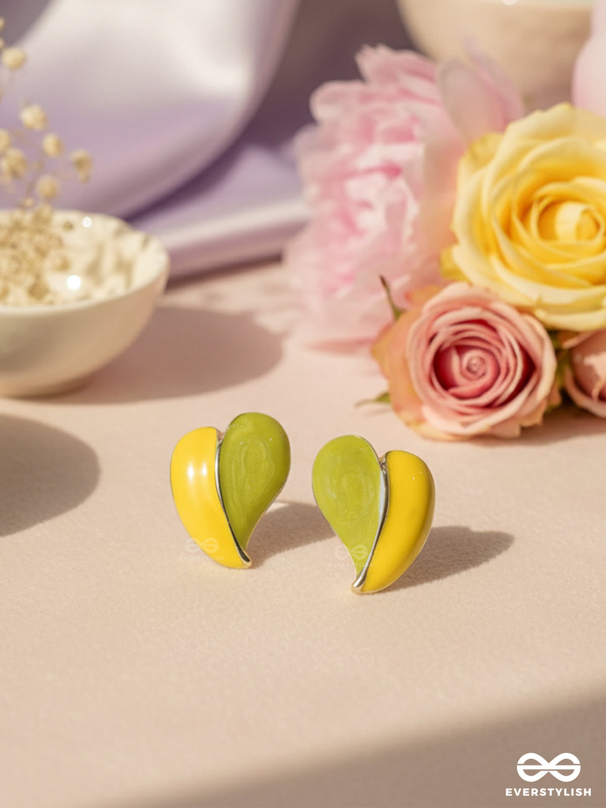 Honey Heart - Yellow Enamel Heart Studs With Gold Touch