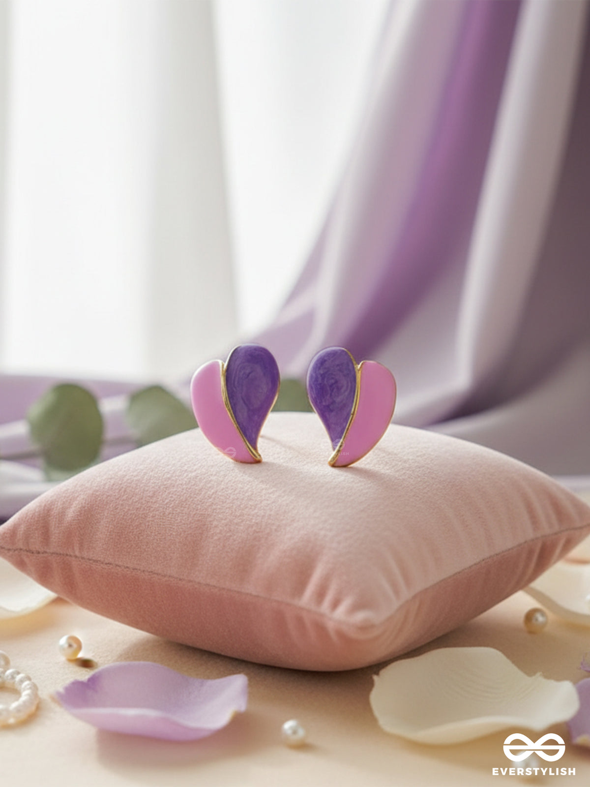 Honey Heart - Lilac Heart Studs With Gold Touch