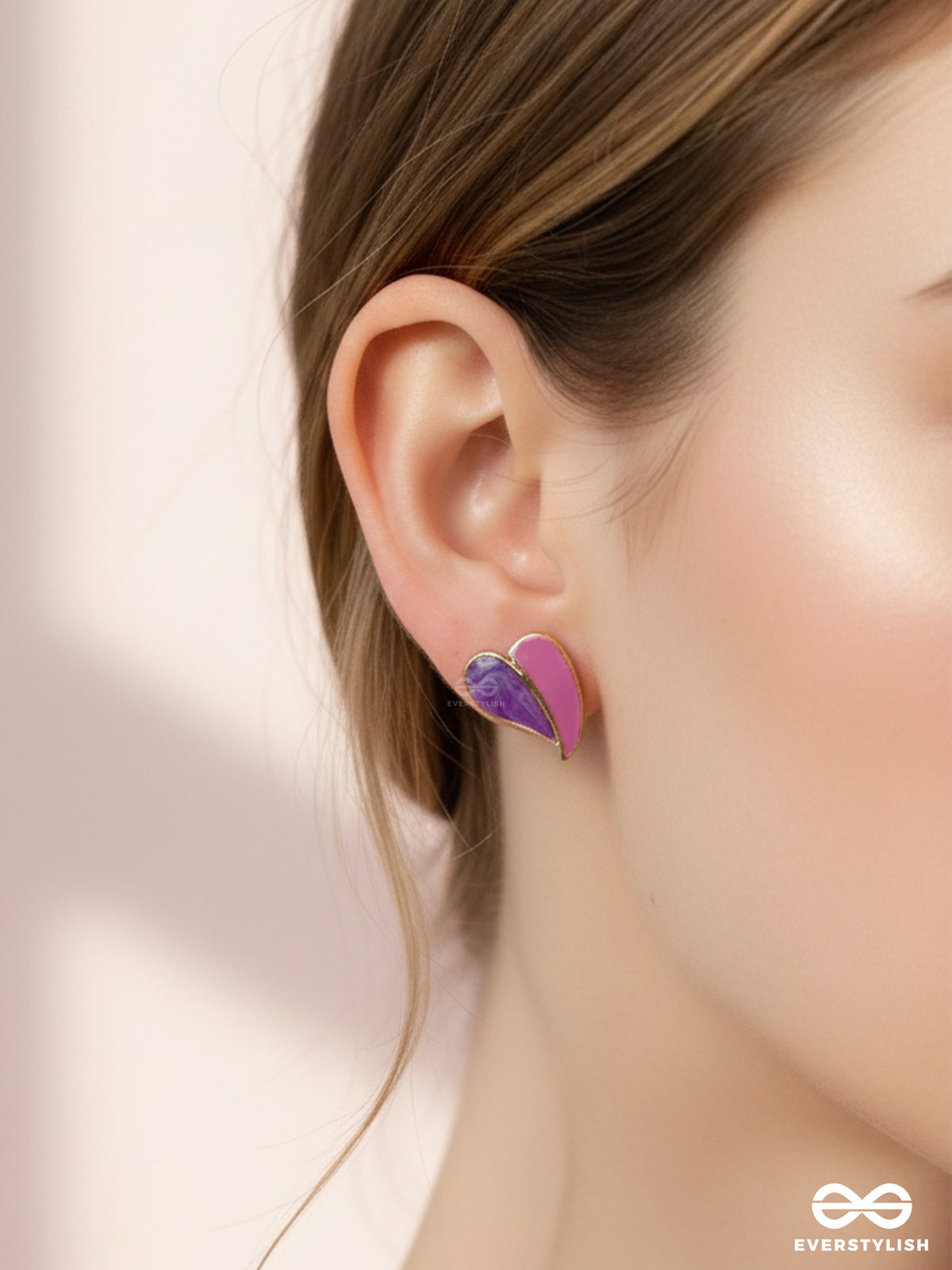 Honey Heart - Lilac Heart Studs With Gold Touch