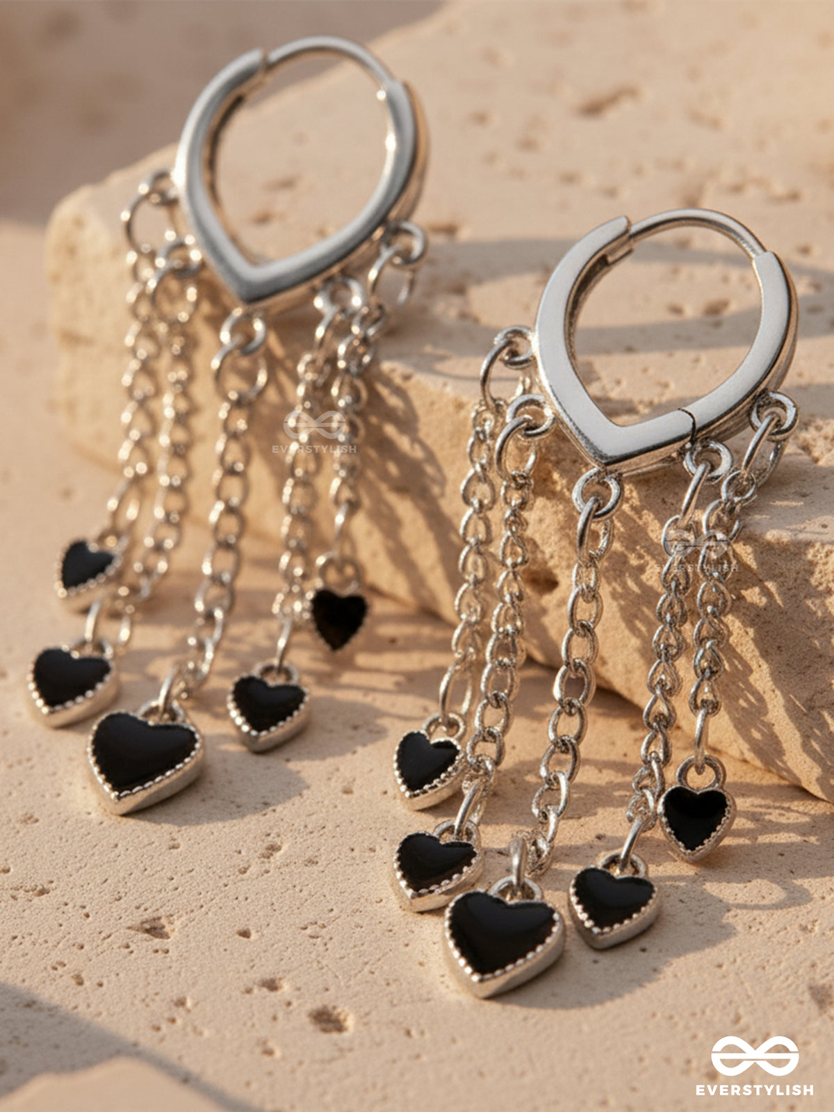 Heartstream Glitz - Silver Chain Drop Heart Earrings