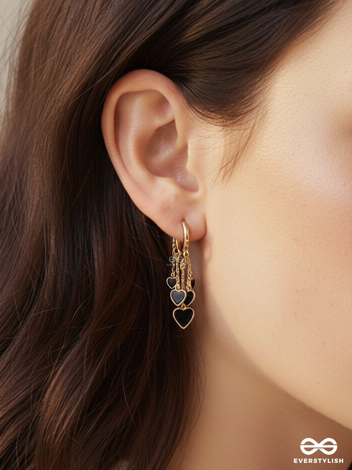Heartstream Glitz - Golden Chain Drop Heart Earrings