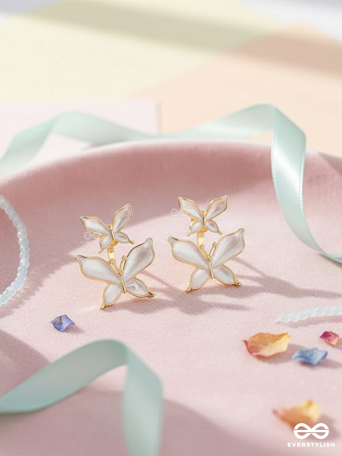 Ivory Flutter - Pearly Butterfly Drop Earrings