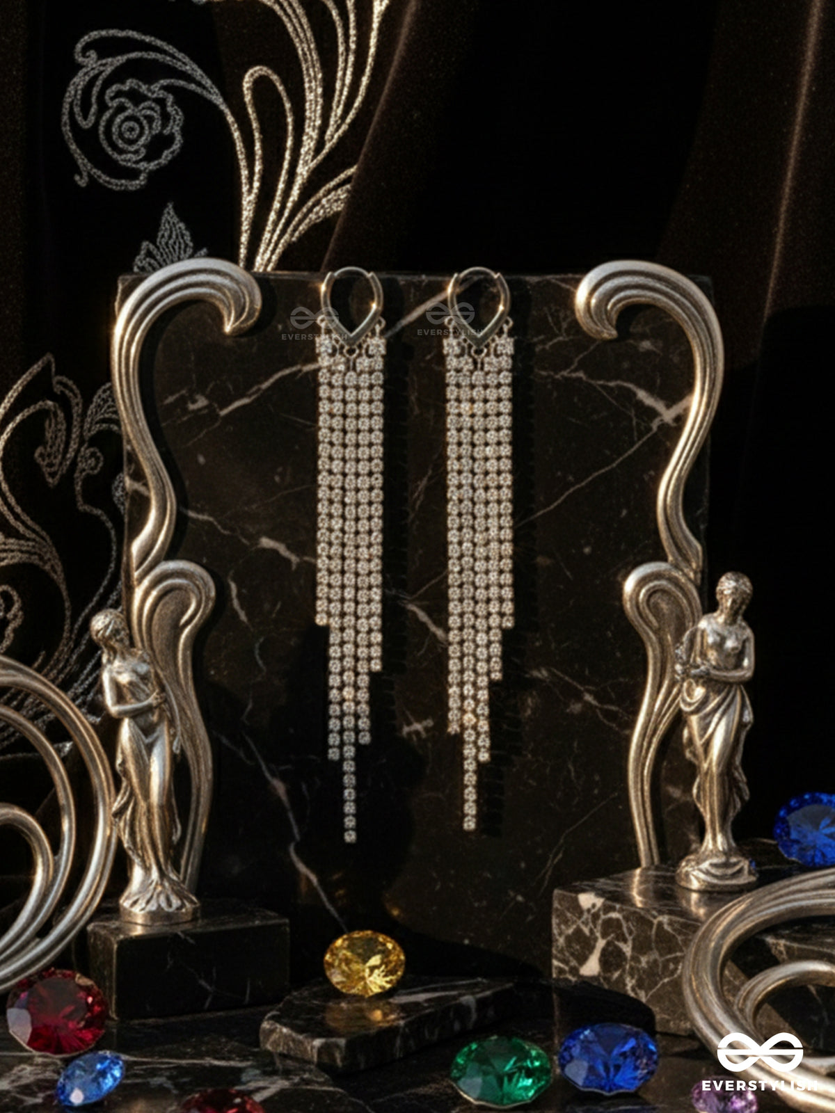 Frost Fall - Long Shimmering Strand Silver Earrings