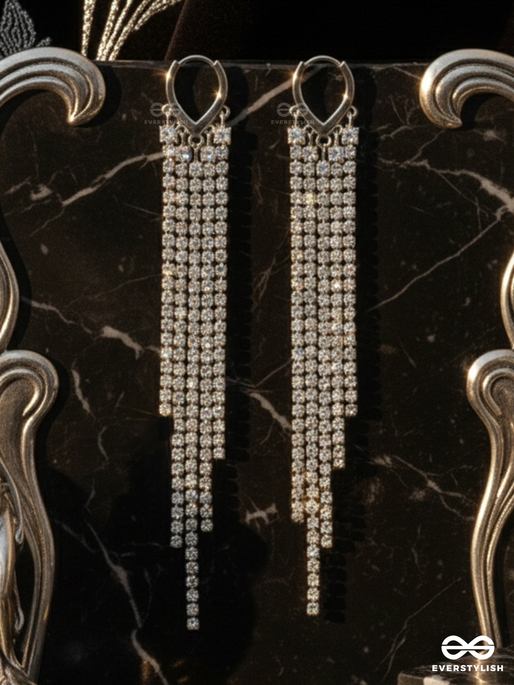 Frost Fall - Long Shimmering Strand Silver Earrings
