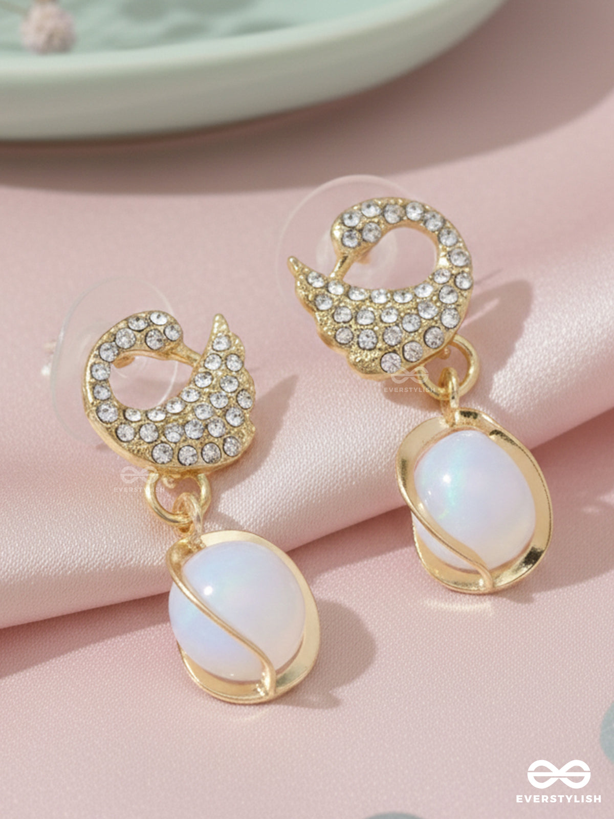Misty Swirl - Gold Crystal Curve With Frosted Drop Earrings