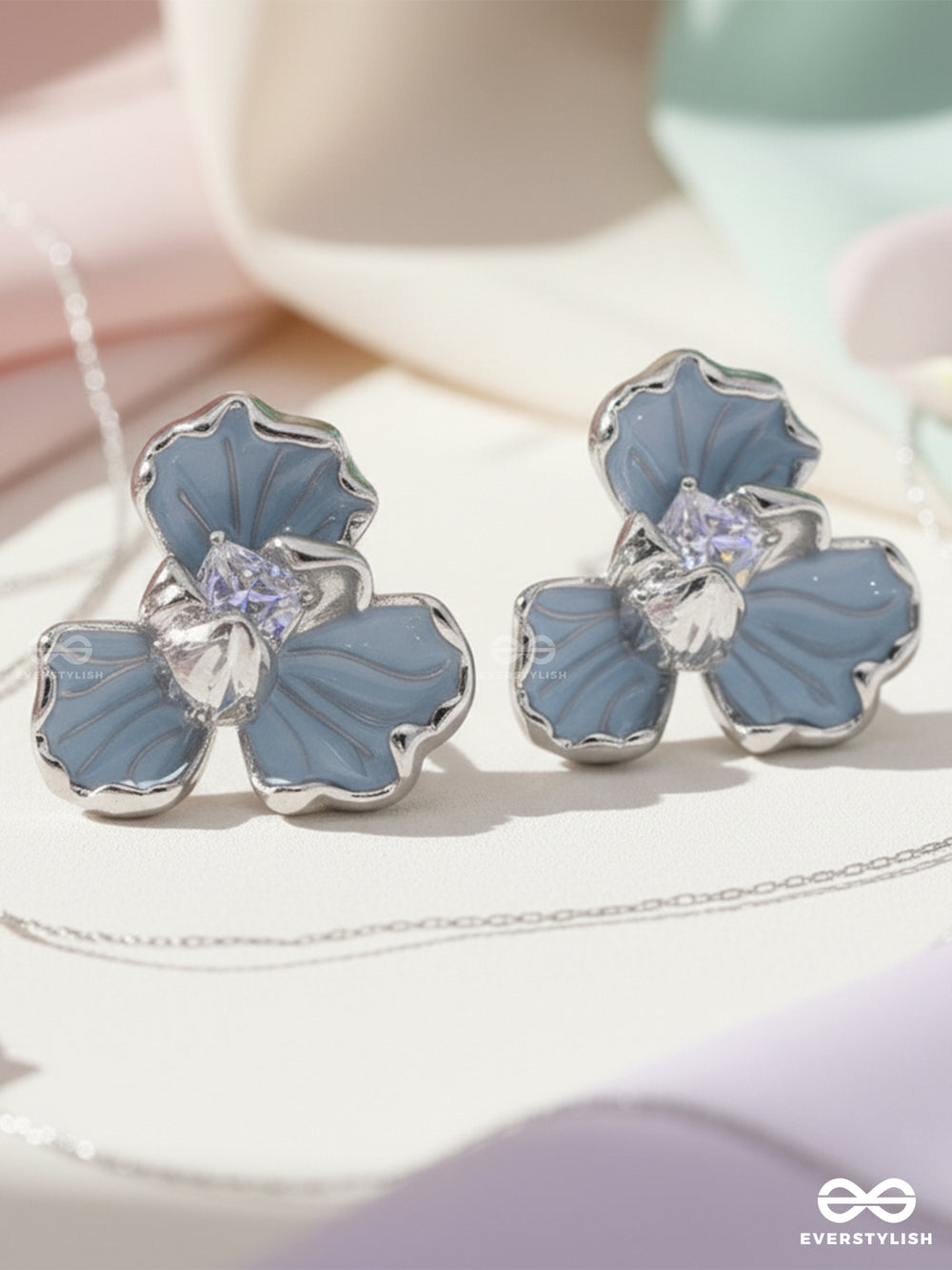 Blue Breeze Bloom - Enamel Floral Stud Earrings