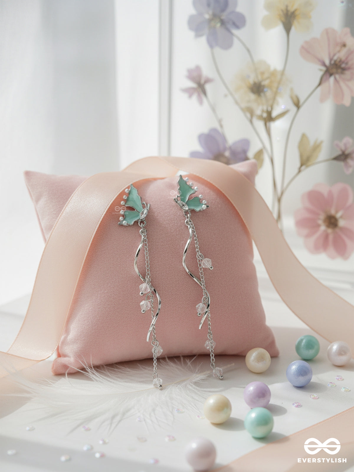 Mint Glide - Delicate Butterfly String Drop Earrings