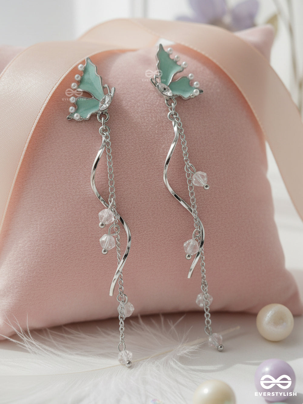 Mint Glide - Delicate Butterfly String Drop Earrings