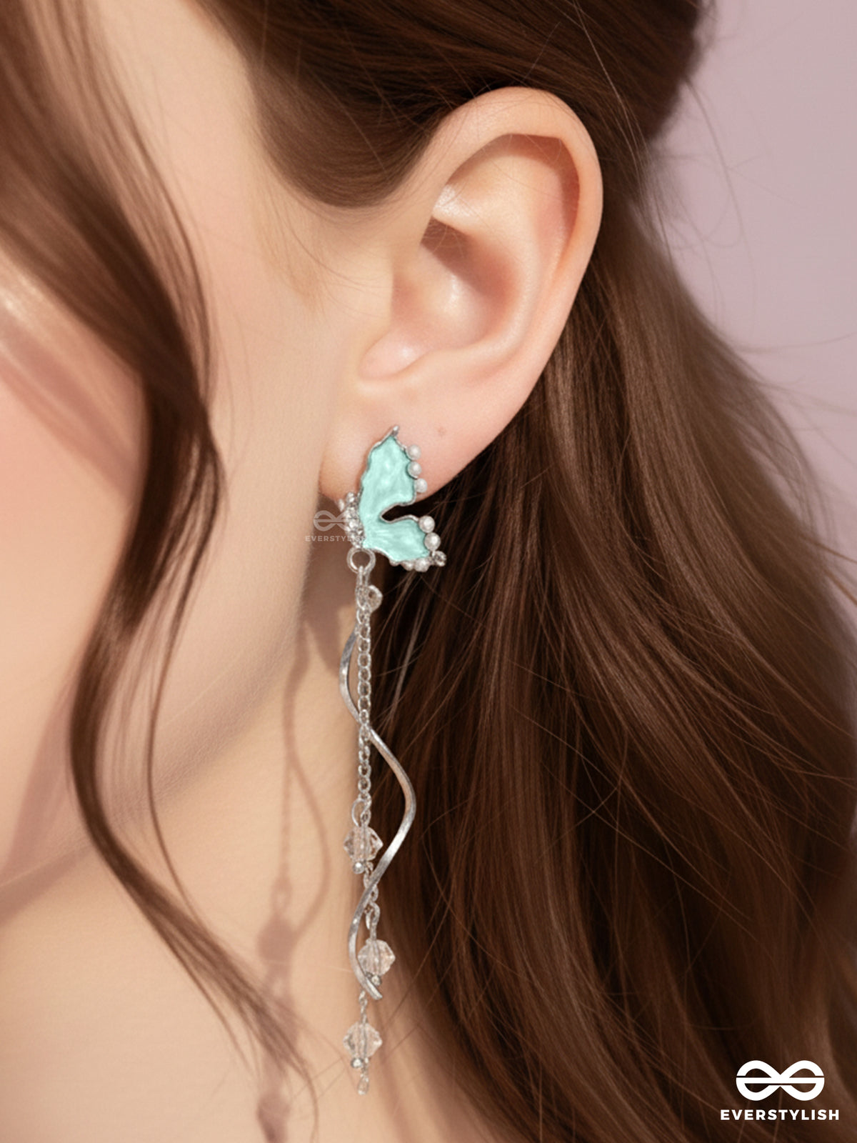 Mint Glide - Delicate Butterfly String Drop Earrings
