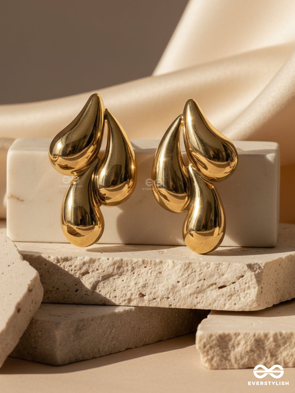 Molten Drop Trio - Sculpted Gold Stud Earrings