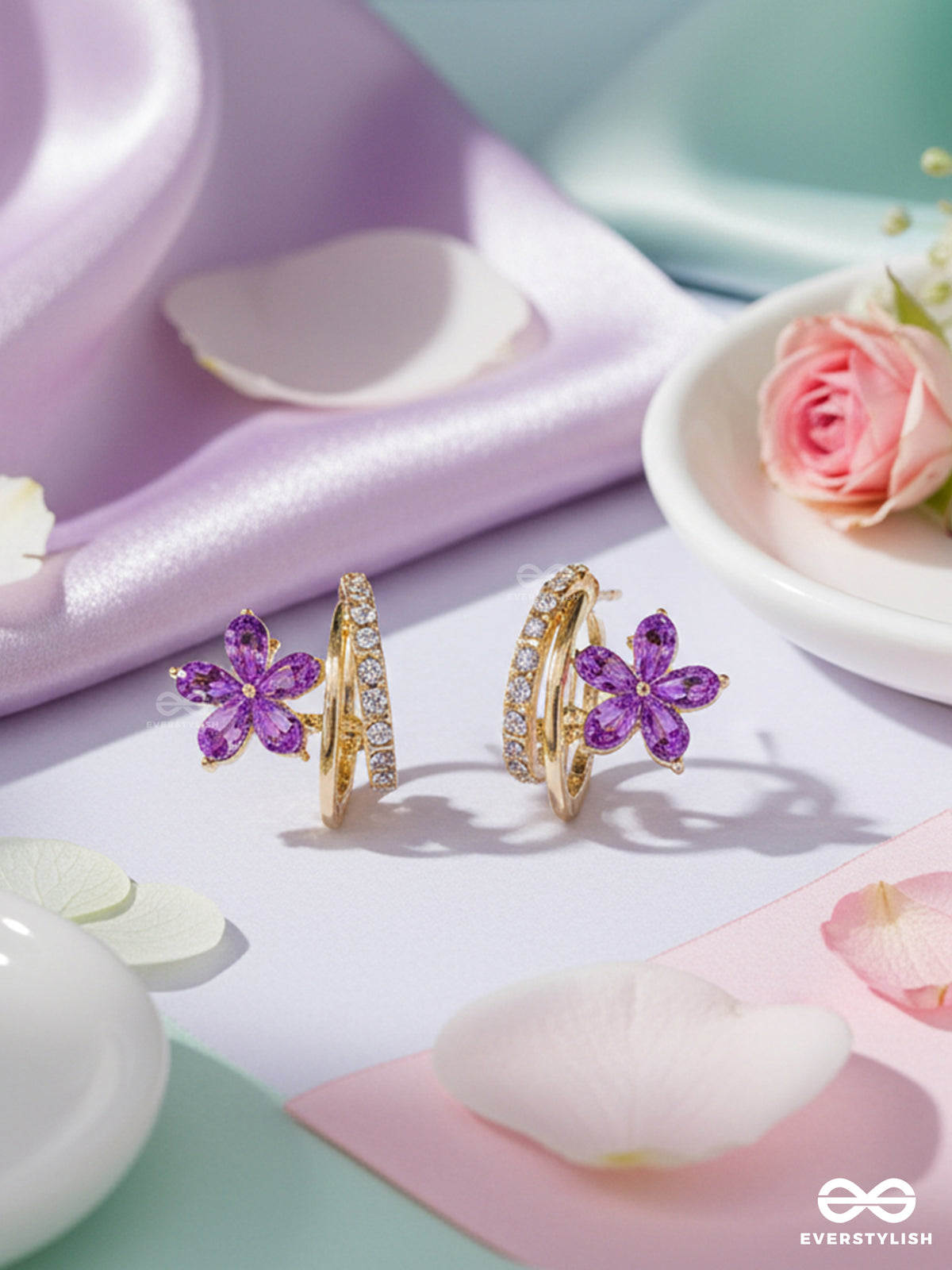 Violet Twine - Floral & Drop Stud Earring